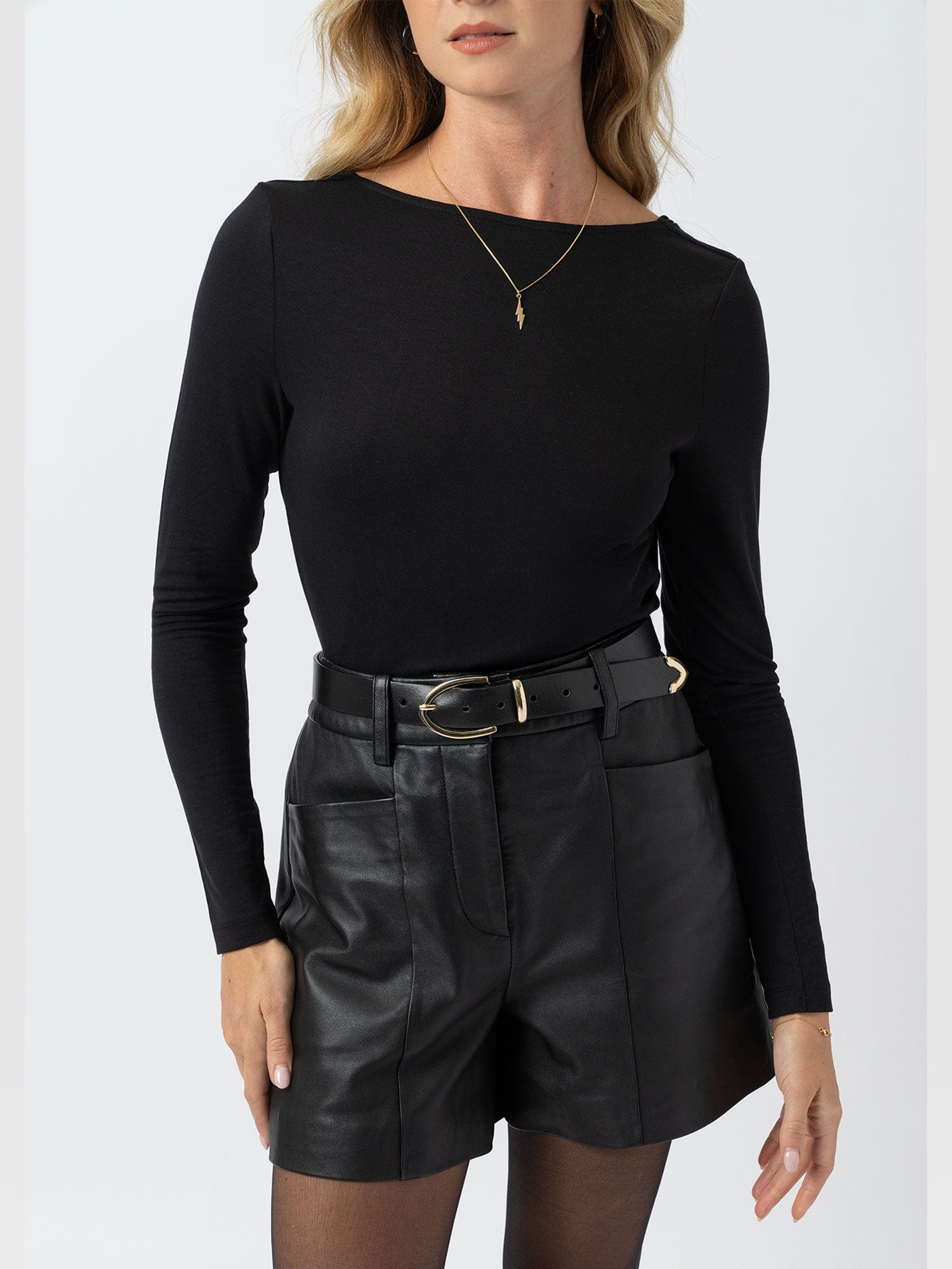 Marnie Cowl Back Long Sleeve Tee - Black Lace